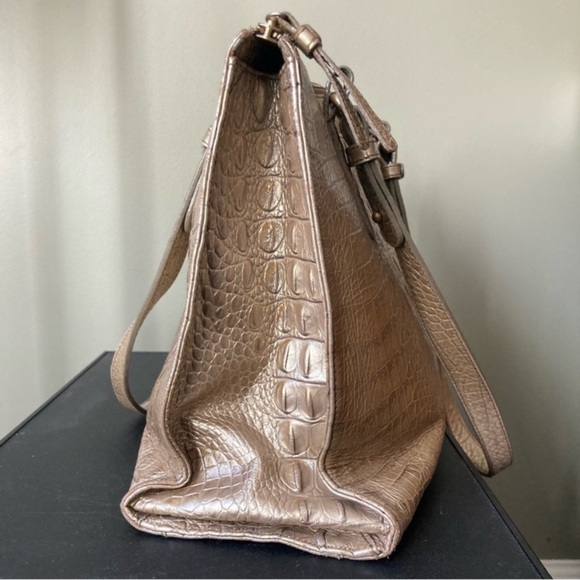 Brahmin | Pyrite Silver Champagne Gold Crocodile Alligator Leather Tote Bag - Picture 13 of 16